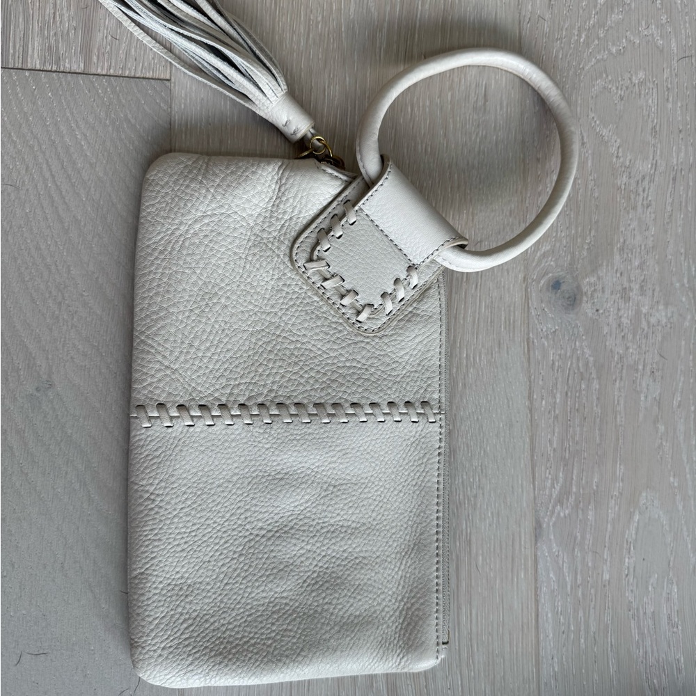HOBO Cream Leather Wristlet Clutch